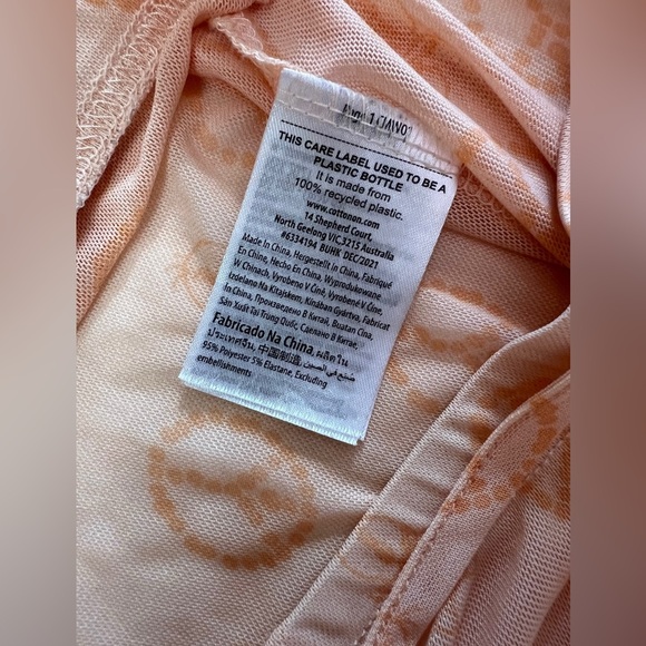 Looney Tunes Peach Graphic Mesh Bell bottom cinched waist Y2K Pants L - Picture 7 of 12